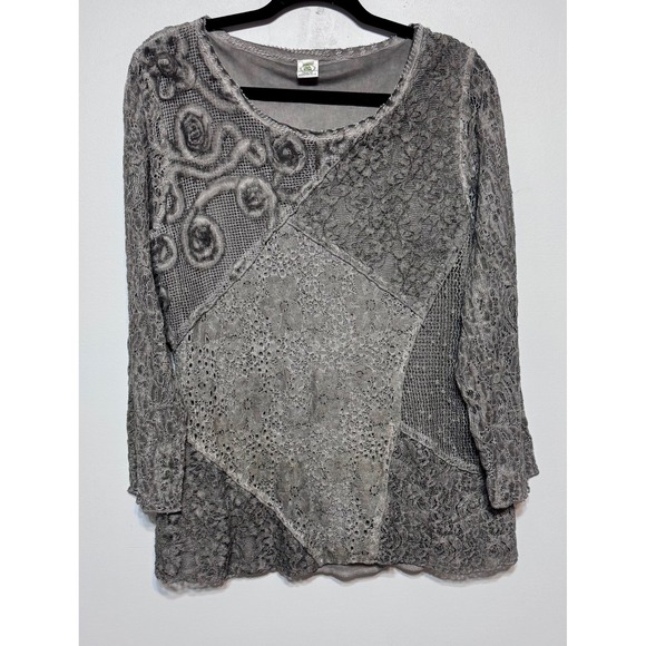 Whimsigoth Fairy Grunge Lace‎ Top Size Large Patchwork Lagenlook Cottage Withcy - Picture 1 of 8